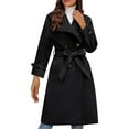 thumbnail image 1 of UPPADA Women's Pea Coats Long Trench Ladies Elegant Solid Color Jacket Trendy Pea Coats Wool Blend Holiday Lapel Classic Trench Coat Black,L, 1 of 6