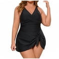 thumbnail image 1 of UPPADA Women's Plus Size 2 Piece Tankini Sets Cute Swim Dress Beach Vacation Swimwear Two Piece Solid Color Bathing Suits with Shorts Black Tankini Swimsuits for Women,XXL, 1 of 8