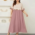 thumbnail image 1 of UPPADA Women's Plus Size Casual Pleated Dress Summer Short Sleeve Flowy Swing Dress Loose Beach Dresses Flowy Maxi Dress Short Sleeve Boho Dress Crew Neck Smocked Formal Dresses Pink,XXXL, 1 of 6
