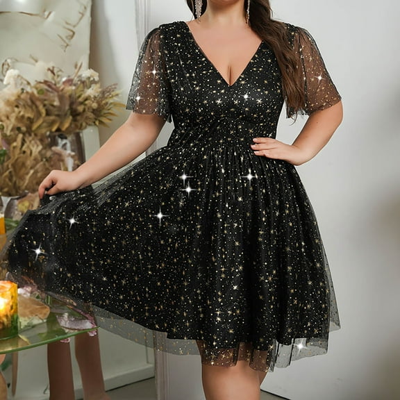 UPPADA Women's Plus Size Casual Pleated Dress Summer Short Sleeve Flowy Swing Dress Loose Beach Dresses Flowy Maxi Dress Short Sleeve Boho Dress Crew Neck Smocked Formal Dresses Black,XXXXL