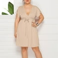thumbnail image 1 of UPPADA Women's Plus Size Dress Lace V Neck Ruffle Cap Sleeve Hollow Out A Line Dress Boho Floral Wrap Dress Ruffle Hem Waist Strap Short Dress Khaki,XXL, 1 of 6