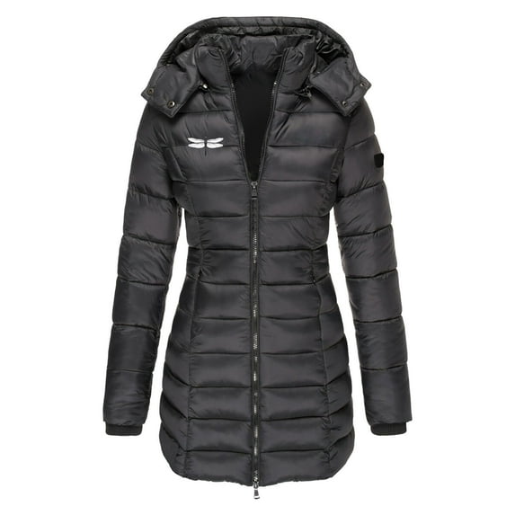 UPPADA Women's Plus Size Winter Coats Solid Puffer Jackets Waterproof Warm Parka Coat Hooded Puffer Parka Jackets Snow Jacket with Pockets Black,M Winter Coats for Women