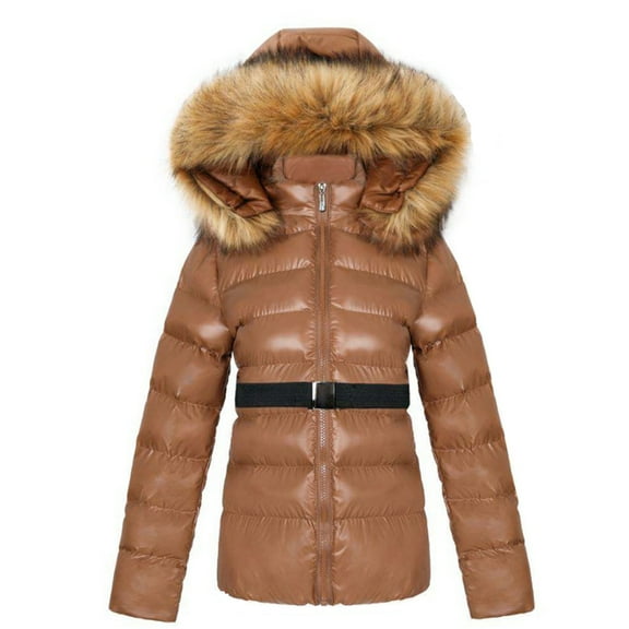 UPPADA Women's Plus Size Winter Coats Solid Puffer Jackets Waterproof Warm Parka Coat Hooded Puffer Parka Jackets Snow Jacket with Pockets Coffee,M Winter Coat for Women