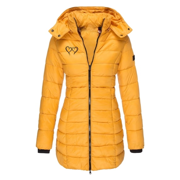 UPPADA Women's Plus Size Winter Coats Solid Puffer Jackets Waterproof Warm Parka Coat Hooded Puffer Parka Jackets Snow Jacket with Pockets Yellow,2xl Winter Coat for Women