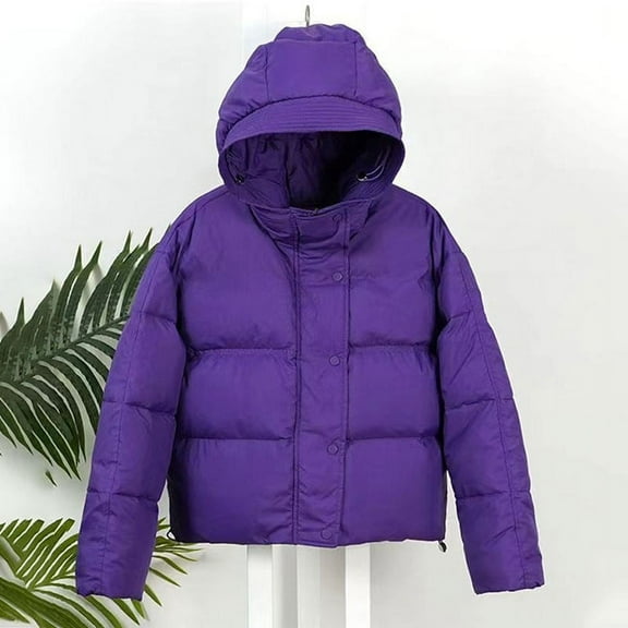 UPPADA Women's Puffer Jackets Winter Thicken Coats Long Puffer Coat Parka Jacket Loose Fit Faux Fur Hooded Overcoats with Pockets Purple,M Winter Coat