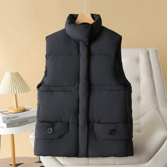 UPPADA Women's Puffer Vest Fall Casual Stand Collar Lightweight Sleeveless Zip up Padded Jackets Outerwear with Pockets Winter Ski Jackets for Women Black,XL