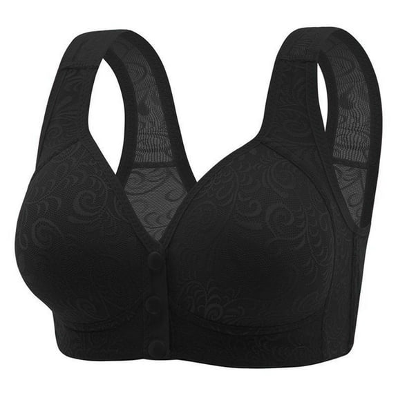 UPPADA Women's Push up Bra Front Closure Full Coverage Seamless Bras Comfy Wirefree Bras Lace Racerback Underwire Everyday Bra Black,XXL
