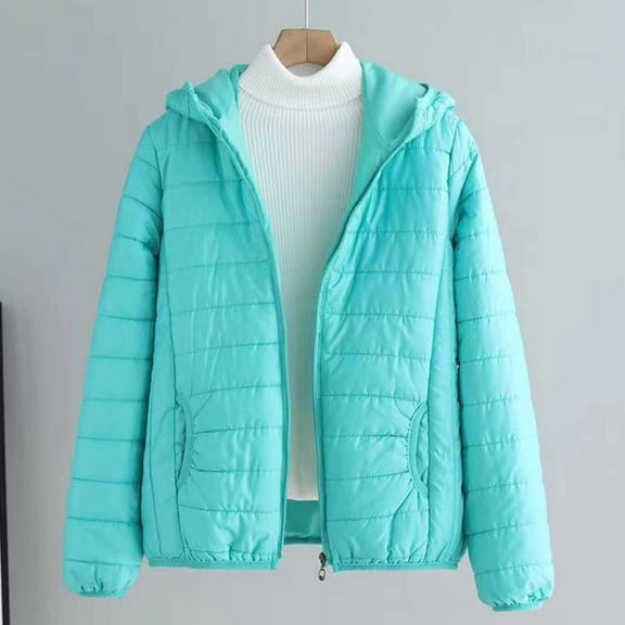 UPPADA Women's Quilted Lightweight Jackets Winter Coat Puffer Casual Long Sleeve Button Down Puffer Coat with Pockets,Ladies Coats and Jackets for Winter Sky Blue,M
