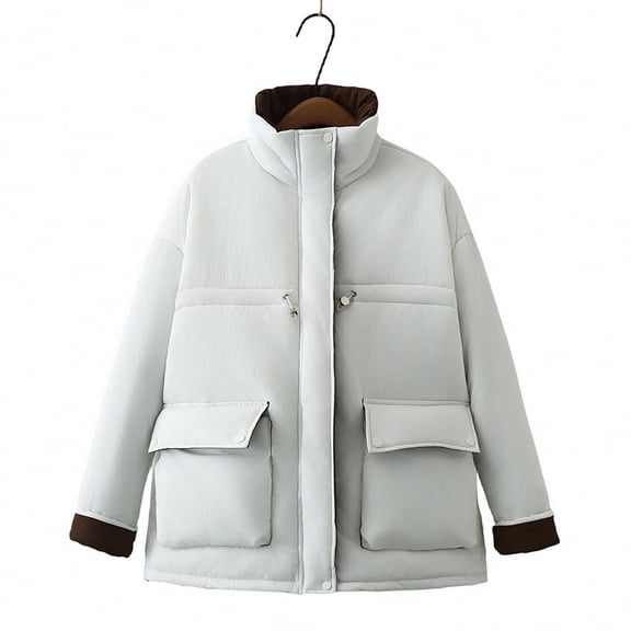 UPPADA Women's Quilted Lightweight Jackets Winter Coat Puffer Casual Long Sleeve Button Down Puffer Coat with Pockets,Women Winter Coat Waterproof White,XXXL