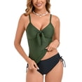 thumbnail image 1 of Women's Ruched Tankini Swimsuits V Neck Wrap Tie Back Two Pieces Bathing Suit Adjustable Shoulder Strap Tummy Control Swimwear Swim Top with Bottom Green,L, 1 of 6