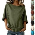 thumbnail image 1 of UPPADA Women's Ruffle Trim Button Down Blouses Short Sleeve V Neck Tie Front Tops Loose Fit Casual Summer Shirts Boho Beach Linen Shirts Green,S, 1 of 8