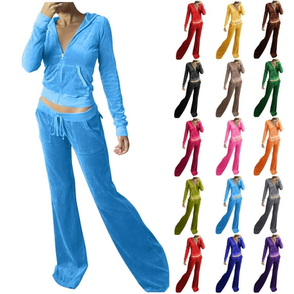 UPPADA Women's Set,Womens Velvet Tracksuit Two Piece Cropped Sweatshirt Flared Pants Workout Jogging Sets Velvet Sweatsuit Y2k Outfits Sets Green,M