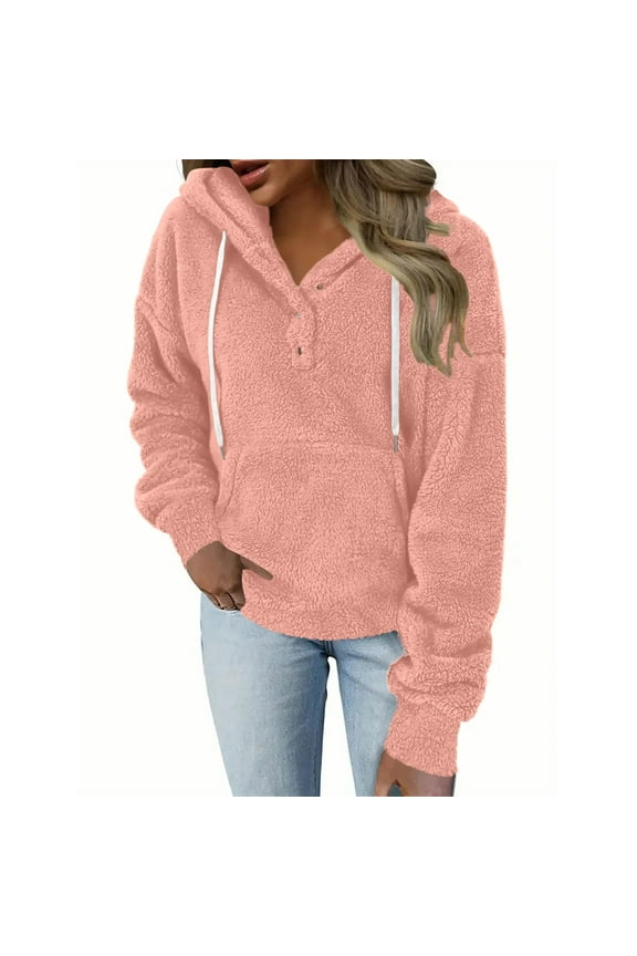 Women's Sherpa Pullover Sweatshirt Faux Fleece Quarter Button Down Hoodie Double Fuzzy Hoodies with Pockets Black,XXL Womens Outdoor Jackets Warm Winter Snow Coat Hooded Raincoat