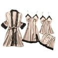 thumbnail image 1 of UPPADA Women's Silk Satin Pajamas Set Sleeveless Tank Tops and Shorts 4pcs Cute Lace Cami Sleepwear Cute Sets with Robe Beige,XXL, 1 of 5