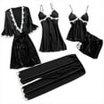thumbnail image 1 of UPPADA Women's Silk Satin Pajamas Set Sleeveless Tank Tops and Shorts 4pcs Cute Lace Cami Sleepwear Cute Sets with Robe Black,XL, 1 of 8