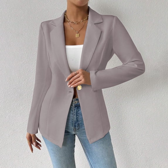 UPPADA Women's Single Breasted Blazer Suit Jacket Notched Lapel Collar Buttons Blazer Work Office Business Casual Outerwear with Pockets Gray,XXL