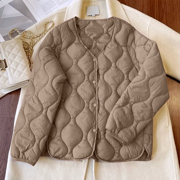 UPPADA Women's Stand Collar Fall Coats Lightweight Quilted Puffer Jacket Padded Zip Up Coat for Spring and Winter Puffer Jacket Hiking Outwear,Womens Spring Jackets Khaki,XXL