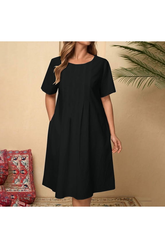 Women's Summer Button Down Shirt Dress Casual Ruffle Sleeve Shift Mini Dresses with Pockets Drop Waist Tunic Shirt Dress Black,S