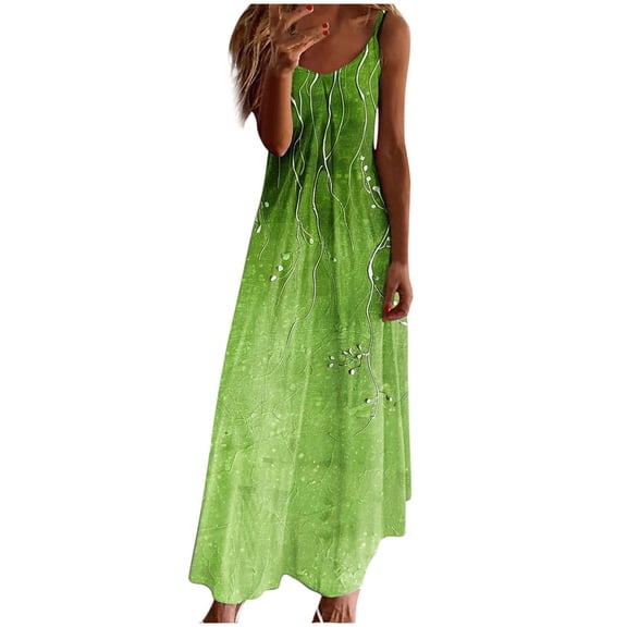 UPPADA Women's Summer Dress Sleeveless Spaghetti Strap Maxi Dress V Neck Sequin Print Elegant Dress Flowy Cocktail Dress for Party Plus Size Dresses Green,M