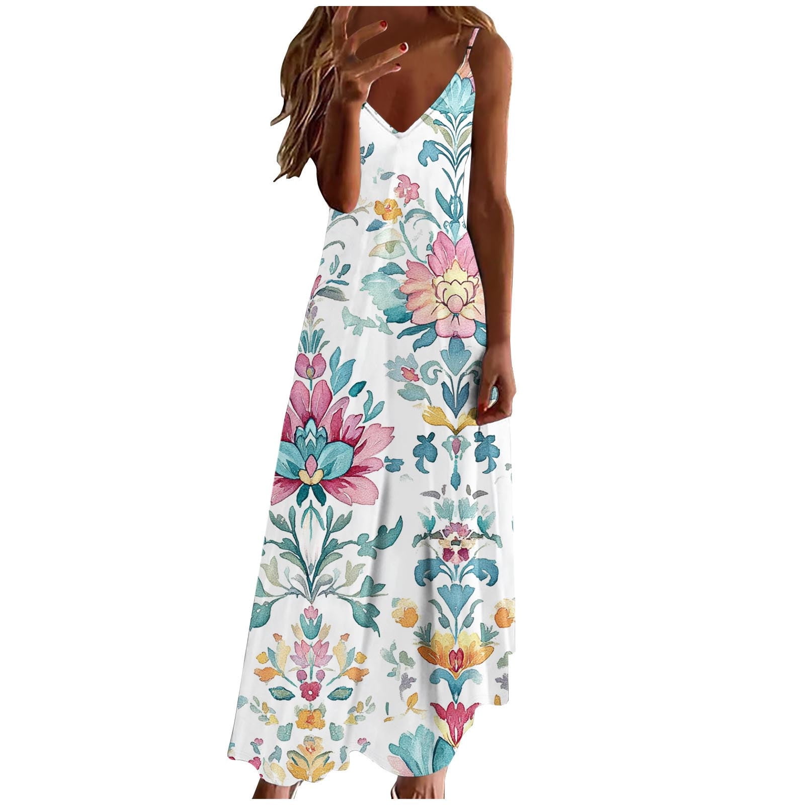 Women's Summer Maxi Dress - Loose Fit Sleeveless Spaghetti Strap Low Back Beach Dress - View #5
