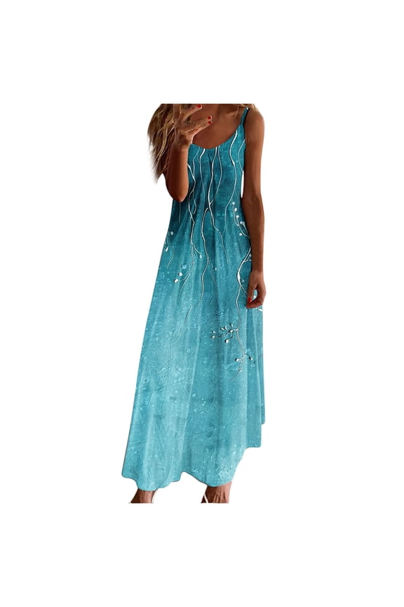 Women's Summer Dress Sleeveless Spaghetti Strap Maxi Dress V Neck Sequin Print Elegant Dress Flowy Cocktail Dress for Party Dress Blue,XL