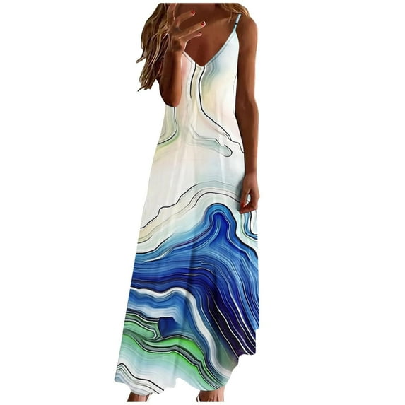 UPPADA Women's Summer Dress Sleeveless Spaghetti Strap Maxi Dress V Neck Sequin Print Elegant Dress Flowy Cocktail Dress for Party Rebajas Y Ofertas 50 De Descuento Green,M