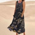 thumbnail image 1 of UPPADA Women's Summer Floral Linen Dress Sleeveless Casual Loose Tank Midi Dress Boho Beach Sundress Round Neck Linen Long Swing Tank Dress with Pockets Black,L, 1 of 5