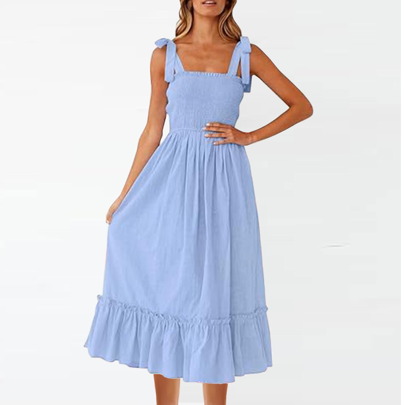 FZYLQY Women's Boho Summer Maxi Dress - Sleeveless Tiered Smocked Beach Dress