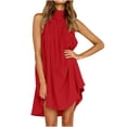 thumbnail image 1 of UPPADA Women's Summer Sleeveless Dresses Solid Irregular Hem Halter Dress Loose Fit Casual Beach Party Mini Dresses, 1 of 5