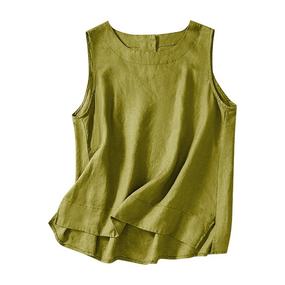 UPPADA Women's Summer Tank Tops Linen Sleeveless Tops Cute Flowy Crewneck Shirts Pleated Casual Loose Fit Blouses Vacation Outfits,Tank Top for Women Athletic Loose Yellow,XXL