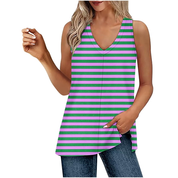 UPPADA Women's Summer Tank Tops V Neck Lace Up Front Tees Shirts Sleeveless Loose Fit Comfy Shirts Beach Outfits Pink,M