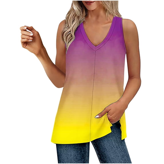 UPPADA Women's Summer Tank Tops V Neck Lace Up Front Tees Shirts Sleeveless Loose Fit Comfy Shirts Beach Outfits Purple,L