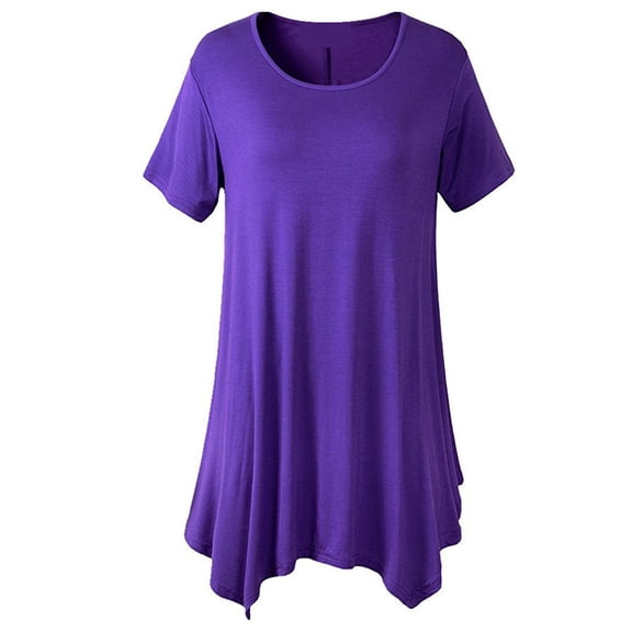 UPPADA Women's Summer Tunic Tops To Wear with Leggings Solid Irregular Hem T Shirts Short Sleeve Crewneck Flowy Loose Blouse Clothing