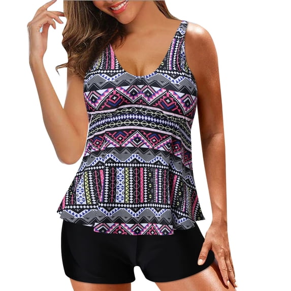 UPPADA Women's Tankini Swimsuits With Boy Shorts Bathing Suits Two Piece Modest Swimwear Double Strap Tie Dye Bikini Sets