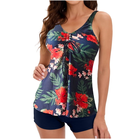 UPPADA Women's Tankini Swimsuits With Boy Shorts Bathing Suits Two Piece Modest Swimwear Double Strap Tie Dye Bikini Sets