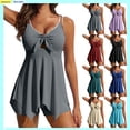 thumbnail image 1 of UPPADA Women's Two Piece Bathing Suit V Neck Ruched Full Coverage Swimsuit Elastic Waist Swim Dress with High Waist Bottoms Tummy Control Swimwear vestido de baño Black,L, 1 of 8