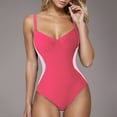 thumbnail image 1 of UPPADA Women's V-Neck One Piece Swimsuit Ruched Tummy Control Bathing Suit One Piece Cute Solid Color Swimsuit Casual Basic Shoulder Straps Swimwear Clearance Hot Pink,S, 1 of 8
