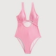 thumbnail image 1 of UPPADA Women's V-Neck One Piece Swimsuit Ruched Tummy Control Bathing Suit One Piece Cute Solid Color Swimsuit Casual Basic Shoulder Straps Swimwear Clearance Pink,L, 1 of 6
