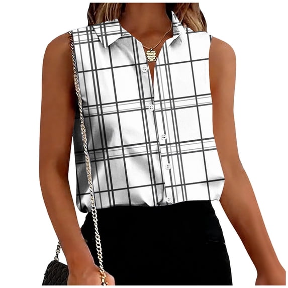 UPPADA Women's V Neck Sleeveless Striped Button Down Shirts Collared Casual Loose Fit Lightweight Summer Blouse Basic Tops for Office Work Daily Wear Multicolor,S