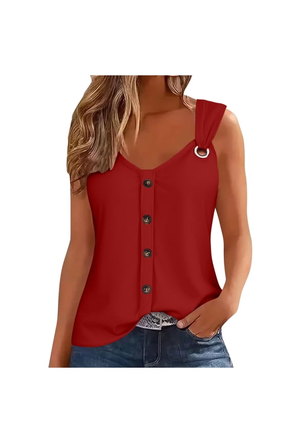 Women's V Neck Tank Tops Summer Shirts 2025 Vacation Casual Sleeveless Shirts Summer Basic Tees Dressy Casual Vacation Clothes Womens Tops Red,M