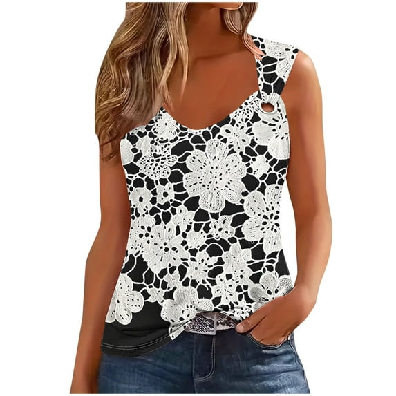 UPPADA Women's V Neck Tank Tops Summer Shirts 2025 Vacation Casual Sleeveless Shirts Summer Basic Tees Dressy Casual Vacation Clothes Womens Clothing Black,L
