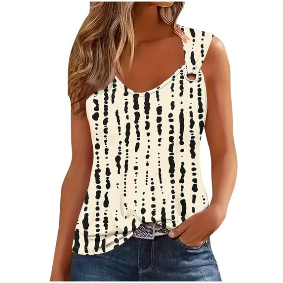 UPPADA Women's V Neck Tank Tops Summer Shirts 2025 Vacation Casual Sleeveless Shirts Summer Basic Tees Dressy Casual Vacation Clothes Clothing Women Khaki,XL