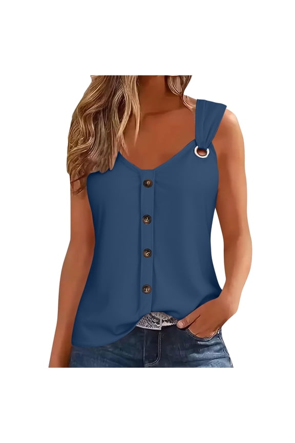 Women's V Neck Tank Tops Summer Shirts Vacation Casual Sleeveless Shirts Summer Basic Tees Dressy Casual Vacation Clothes Navy,S