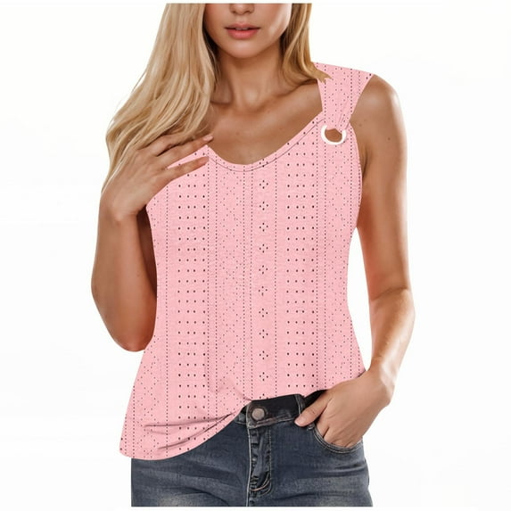 UPPADA Women's V Neck Tank Tops Summer Shirts 2025 Vacation Casual Sleeveless Shirts Summer Basic Tees Dressy Casual Vacation Clothes Lightning of Today Women Pink,S