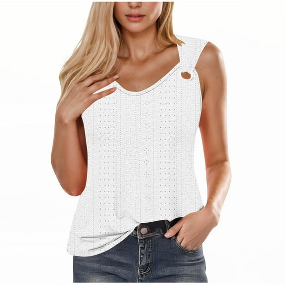 UPPADA Women's V Neck Tank Tops Summer Shirts 2025 Vacation Casual Sleeveless Shirts Summer Basic Tees Dressy Casual Vacation Clothes Womens Plus Size Tops White,M