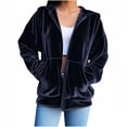thumbnail image 1 of UPPADA Women's Velour Hooded Jacket Long Sleeve Full Zip Fall Outerwear Soft Warm Velvet Jacket with Side Pockets Navy,S Women's Long Fleece Jacket Full Zip Polar Fleece Hoodie, 1 of 6
