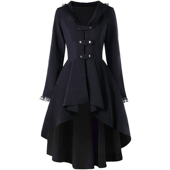 UPPADA Women's Vintage Double-Breasted Trench Coat Mid-Length Belted Lapel Overcoat Pea Coats Outerwear Irregular Pleated Hem Coats Black,L