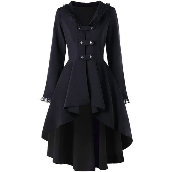 UPPADA Women's Vintage Double-Breasted Trench Coat Mid-Length Belted Lapel Overcoat Pea Coats Outerwear Irregular Pleated Hem Coats Black,L