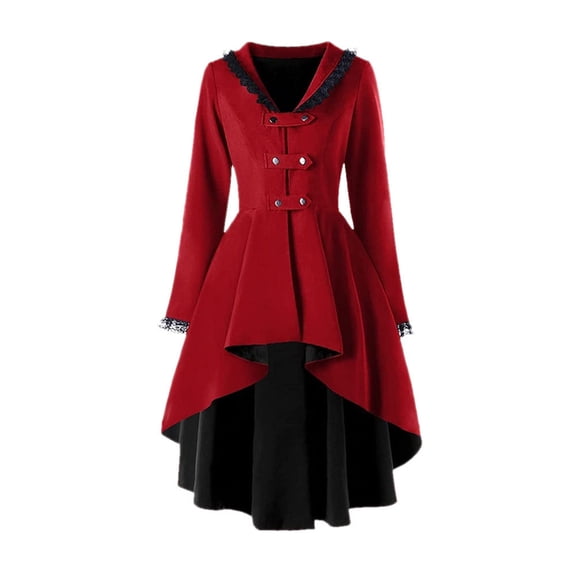 UPPADA Women's Vintage Double-Breasted Trench Coat Mid-Length Belted Lapel Overcoat Pea Coats Outerwear Irregular Pleated Hem Coats Red,XXL