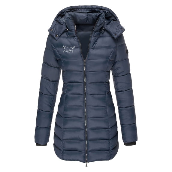 UPPADA Women's Warm Winter Coat Long Puffer Overcoats Waterproof Zipper Jackets Mid-Length Puffer Jacket with Pockets Navy,3xl Winter Coat for Women
